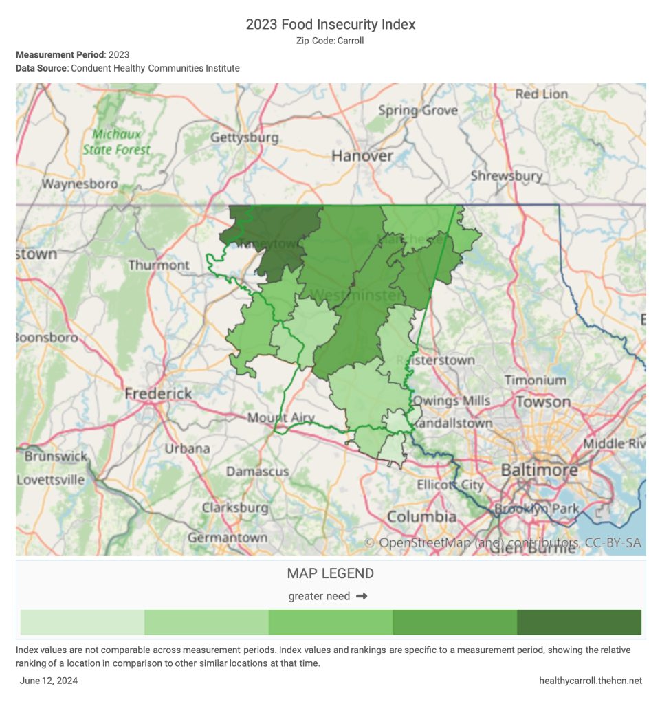 2023 Food Insecurity Index.
Courtesy of Partnership for a Healthier Carroll County